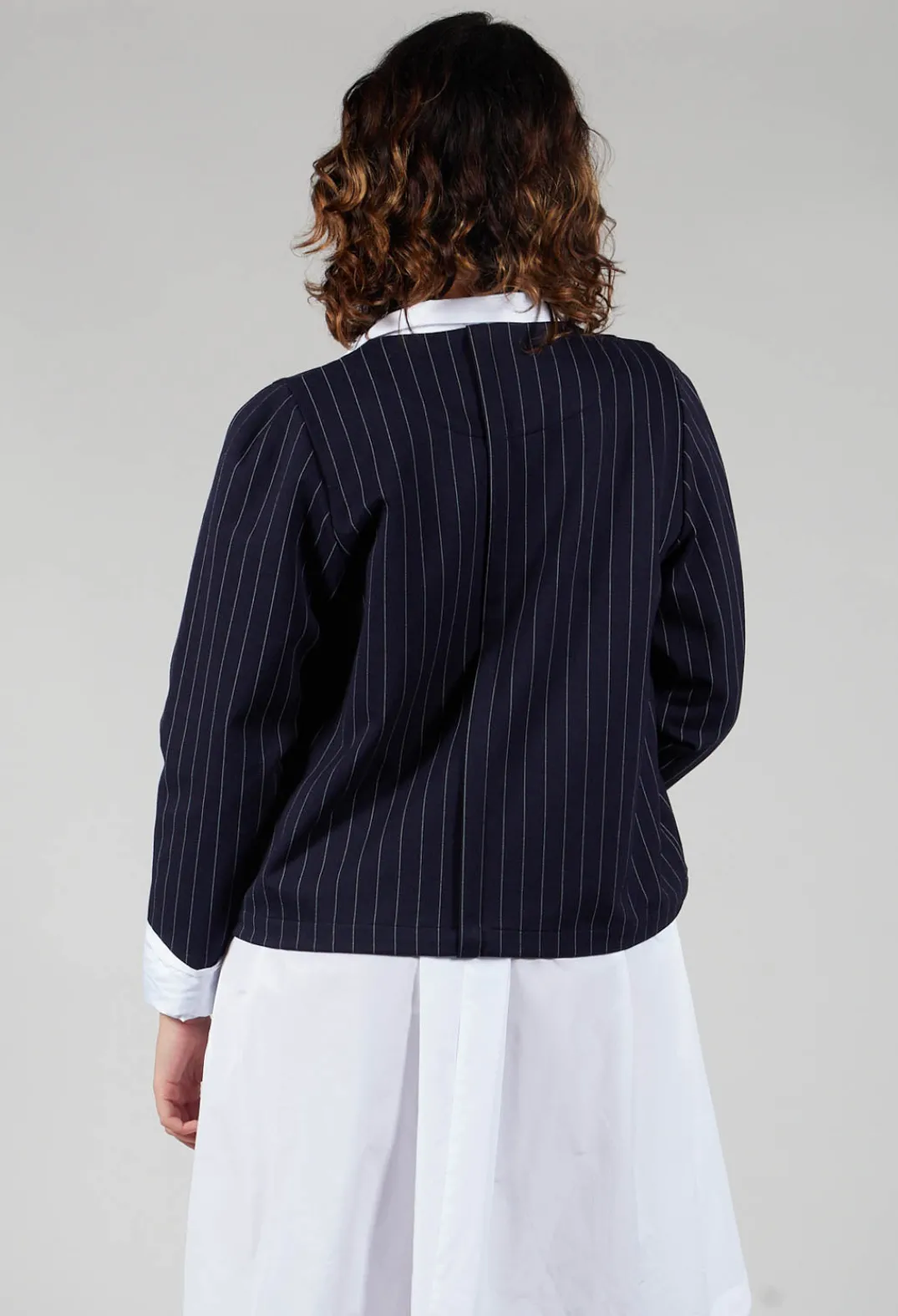 Les Filles d'Ailleurs Tops^Box Shaped Top in Navy Pinstripe