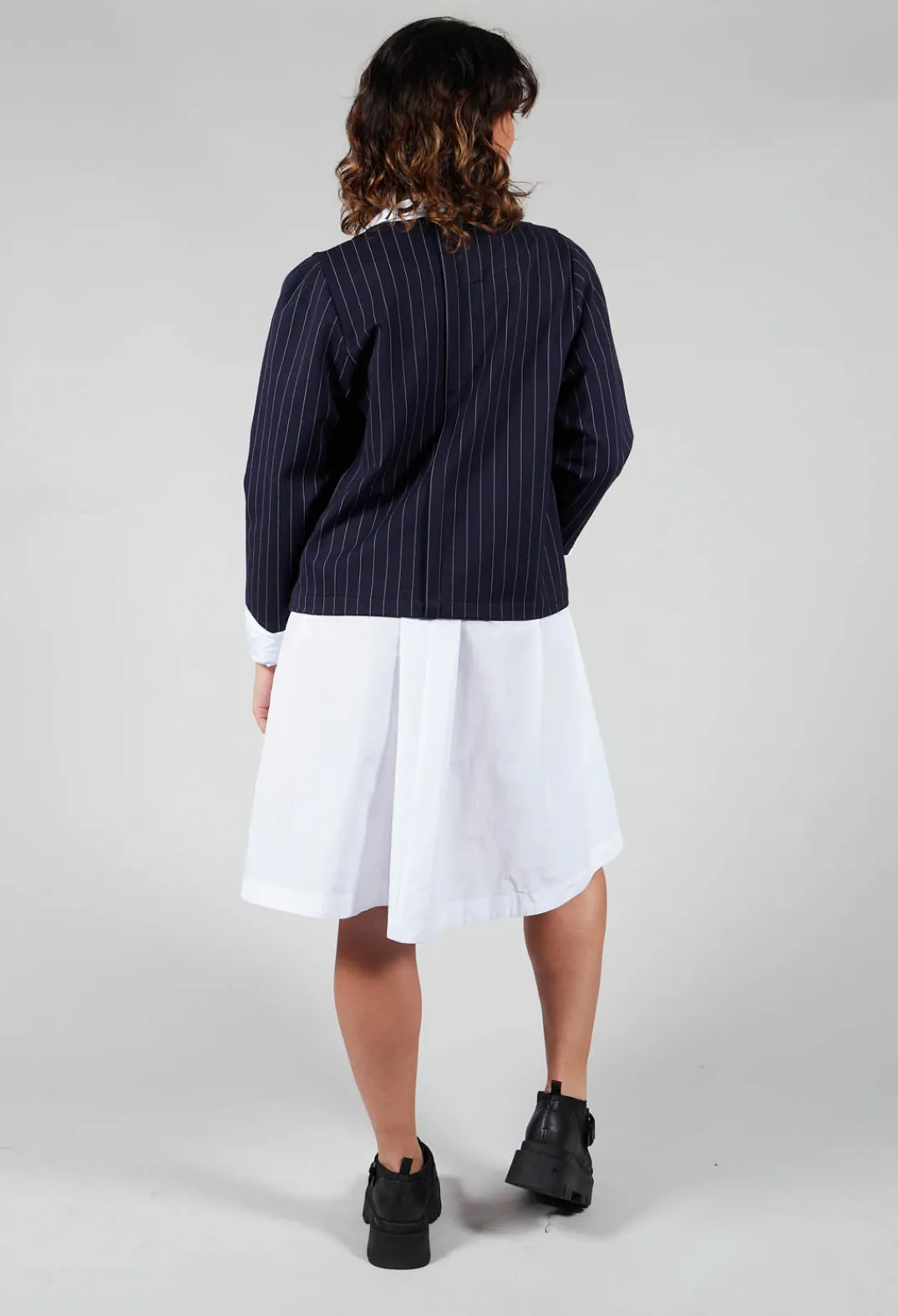 Les Filles d'Ailleurs Tops^Box Shaped Top in Navy Pinstripe