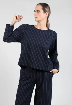 Les Filles d'Ailleurs Tops^Box Shaped Top in Navy Pinstripe
