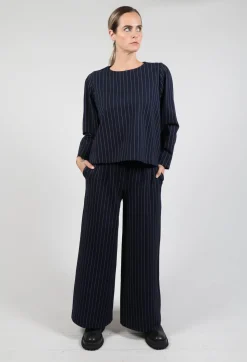 Les Filles d'Ailleurs Tops^Box Shaped Top in Navy Pinstripe
