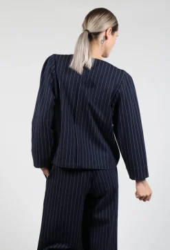 Les Filles d'Ailleurs Tops^Box Shaped Top in Navy Pinstripe