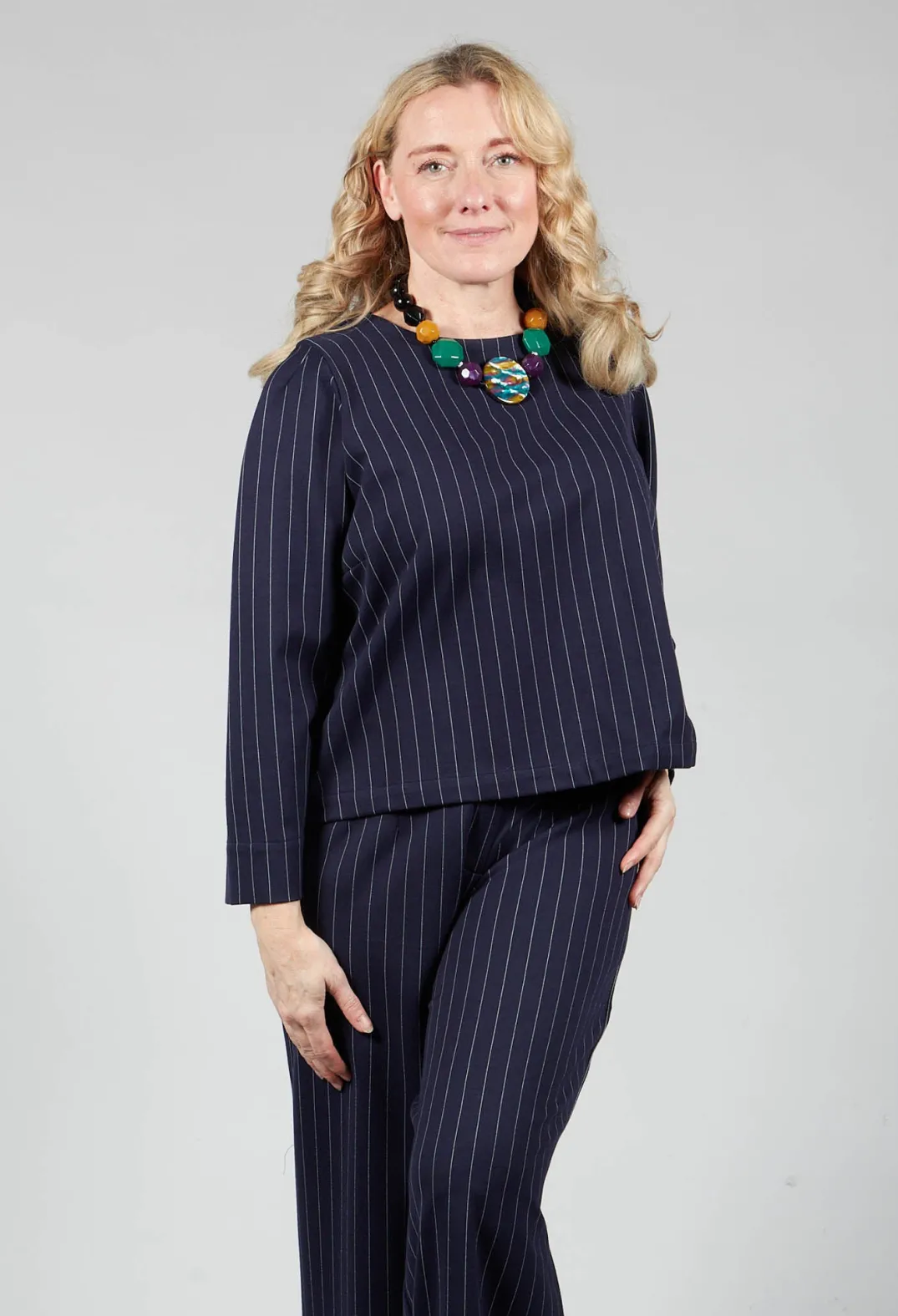 Les Filles d'Ailleurs Tops^Box Shaped Top in Navy Pinstripe