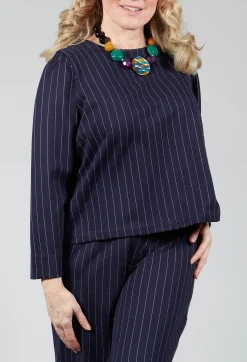 Les Filles d'Ailleurs Tops^Box Shaped Top in Navy Pinstripe
