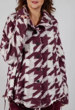 Rundholz Mainline Cardigans^Button Dogstooth Cardigan in Merlot Bone Jacquard