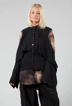 Caraclan Shirts & Blouses^Button Through Shirt with Cut Out Shoulders in Black