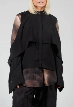 Caraclan Shirts & Blouses^Button Through Shirt with Cut Out Shoulders in Black
