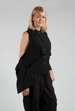Caraclan Shirts & Blouses^Button Through Shirt with Cut Out Shoulders in Black