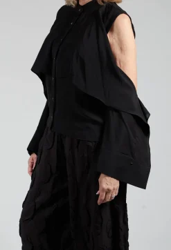 Caraclan Shirts & Blouses^Button Through Shirt with Cut Out Shoulders in Black