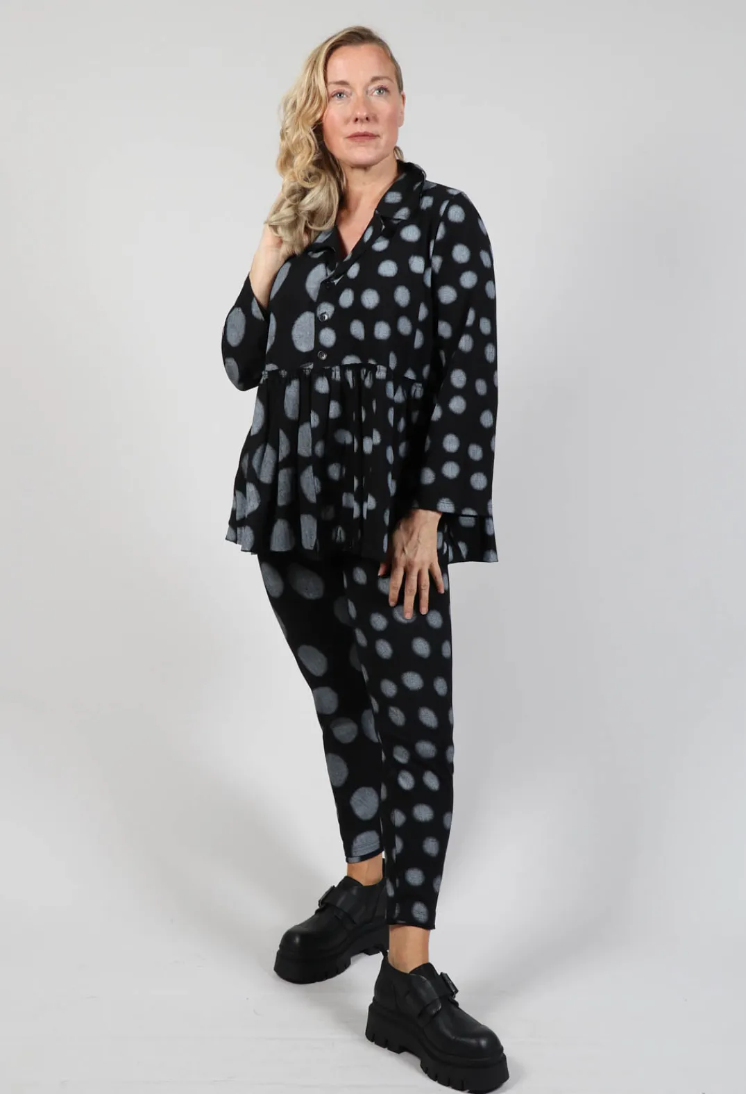 Bread and Butter Shirts & Blouses^Button Up Blouse in Grey Pois