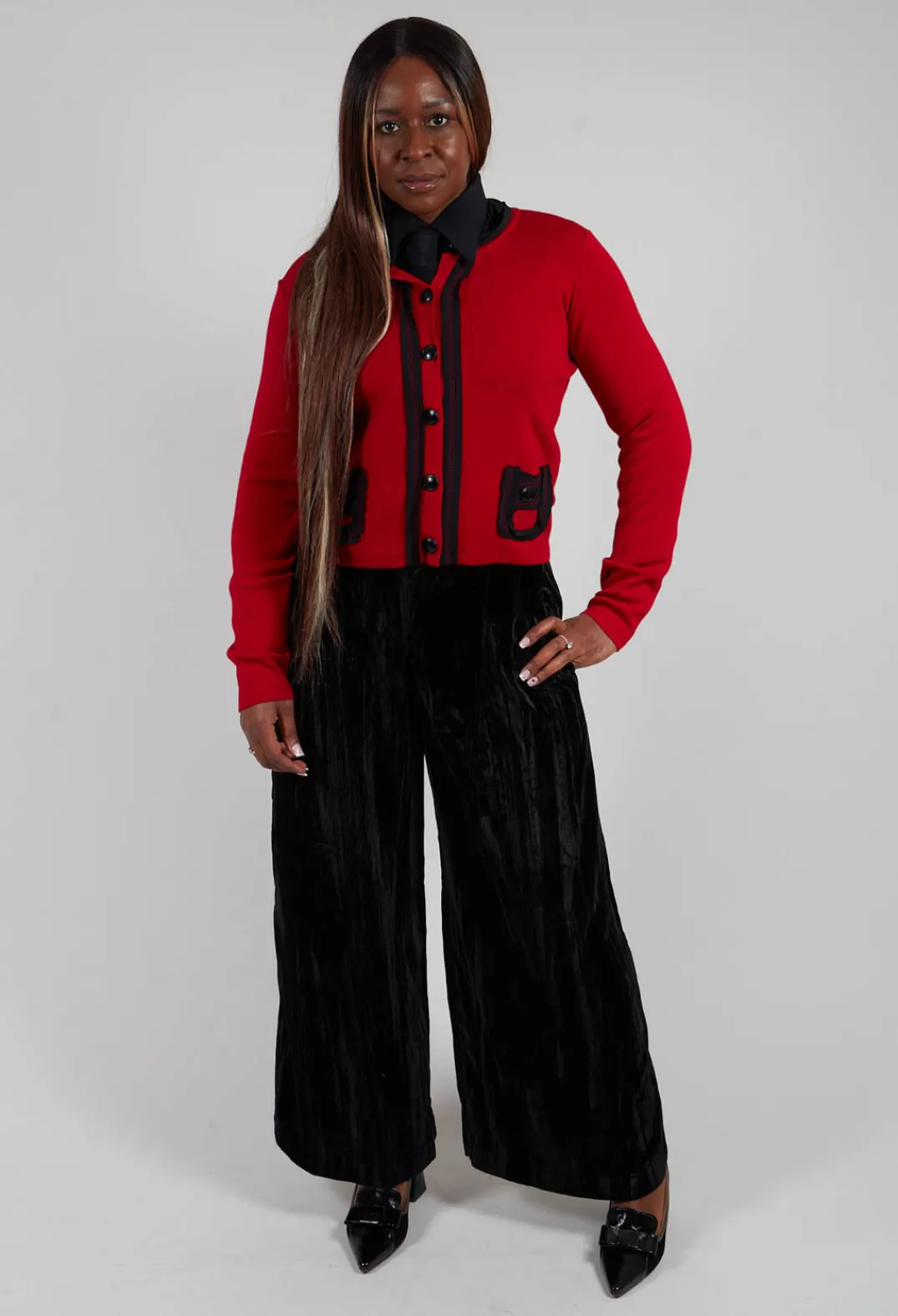 Mei Meij Cardigans^Button Up Cardigan in Red and Black