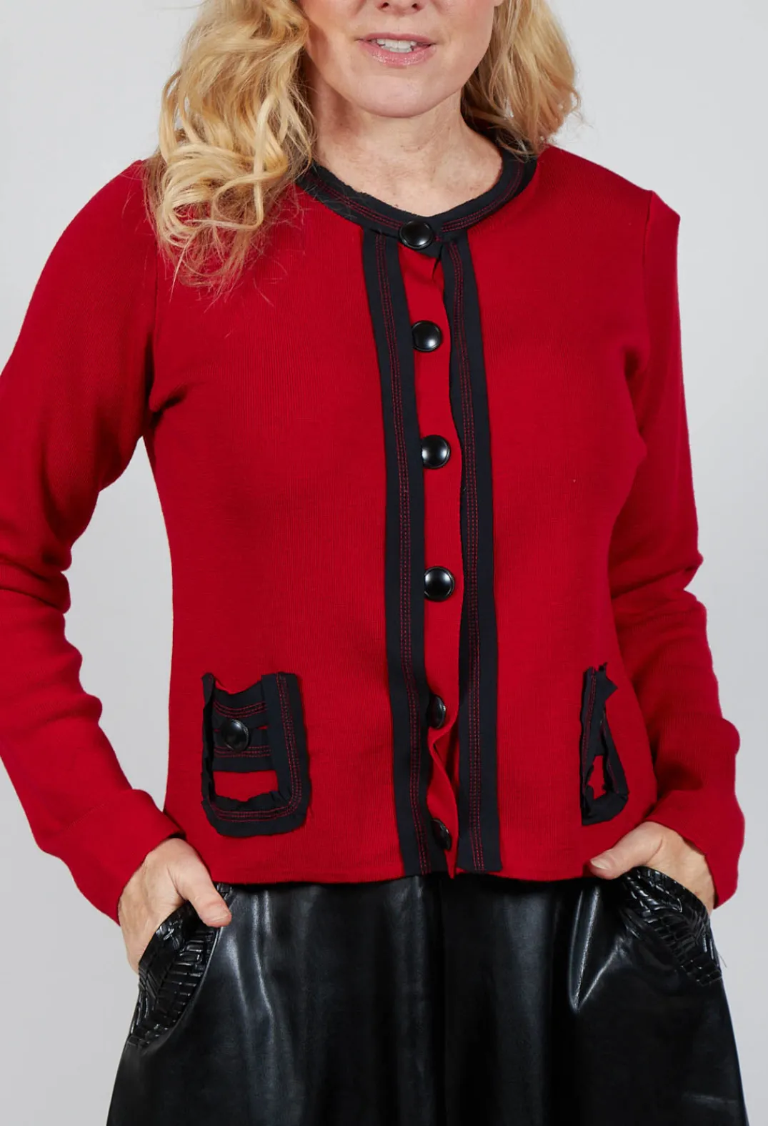 Mei Meij Cardigans^Button Up Cardigan in Red and Black