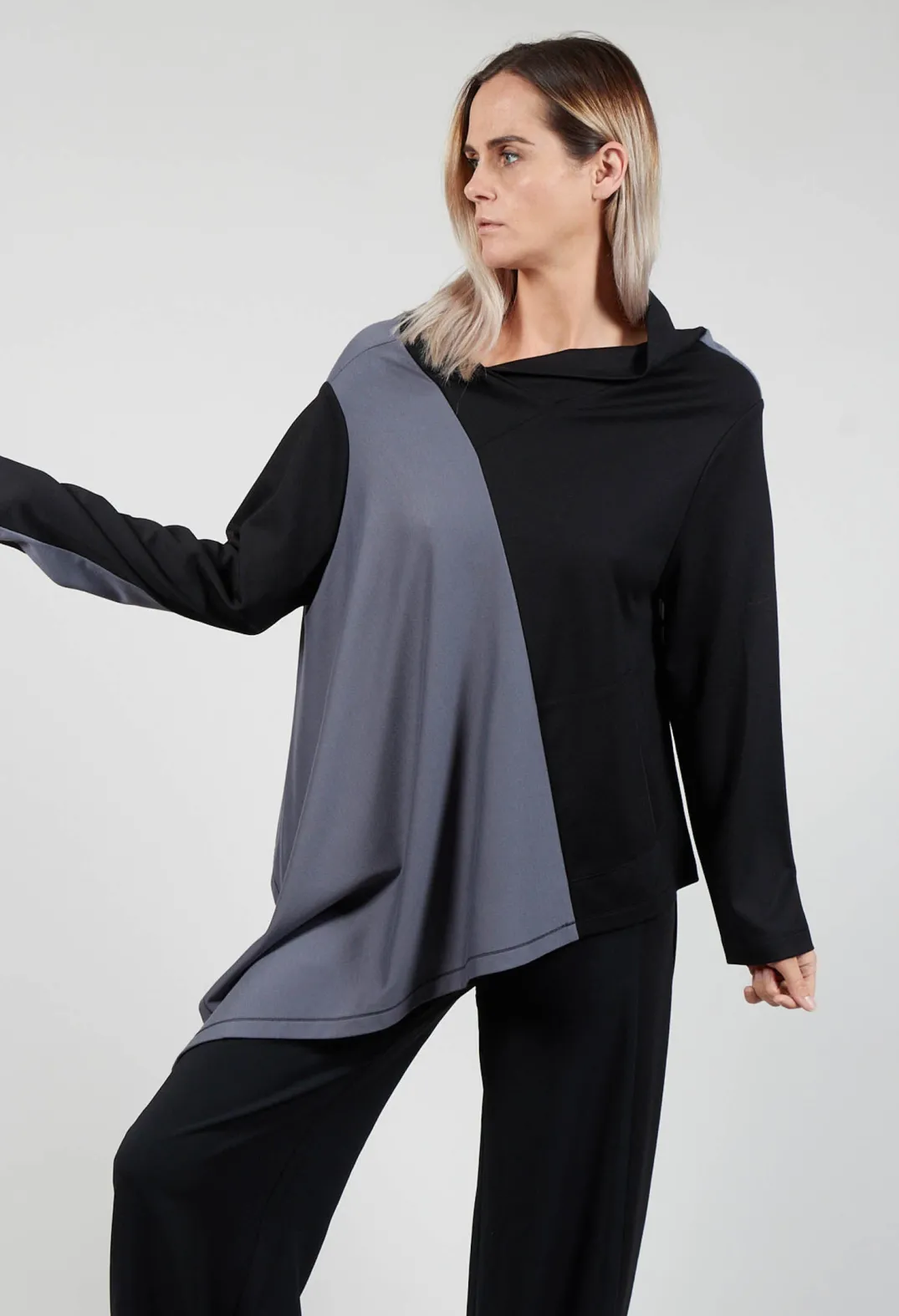 Xenia Design Shirts & Blouses^Cabi Top with Grey Panneling in Black and Grey
