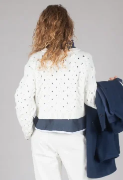 Sarah Pacini Jumpers^Cable Knit Cropped Sweater in Off White
