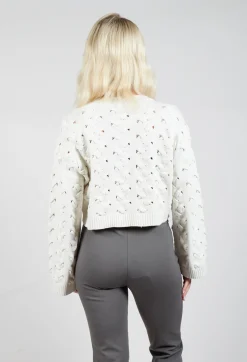 Sarah Pacini Jumpers^Cable Knit Cropped Sweater in Off White