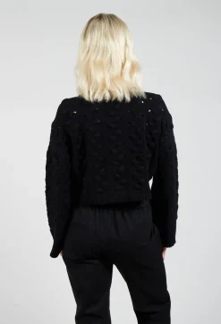 Sarah Pacini Jumpers^Cable Knit Cropped Sweater in Black
