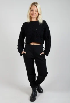 Sarah Pacini Jumpers^Cable Knit Cropped Sweater in Black