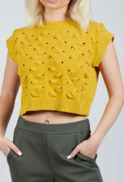 Sarah Pacini Jumpers^Cable Knit Sweater Vest in Yellow