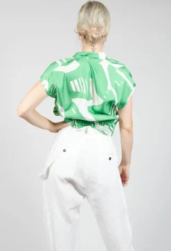 Beatrice B Shirts & Blouses^Capped Sleeve Silk Blouse in Green Macro Print