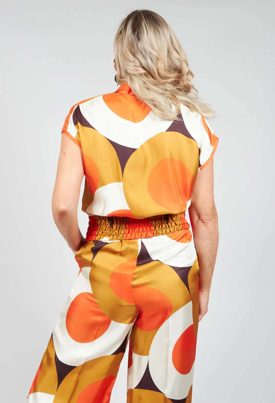 Beatrice B Shirts & Blouses^Capped Sleeve Silk Blouse in Circle Print