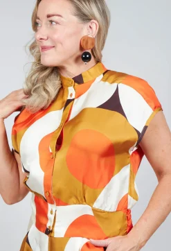 Beatrice B Shirts & Blouses^Capped Sleeve Silk Blouse in Circle Print