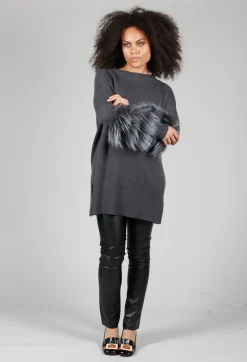 Dom Goor Knitwear|Jumpers^Cashmere Jumper with Fur Trim Sleeves in Volcanic Rock Grey