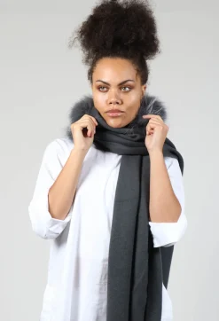 Dom Goor Scarves^Cashmere Scarf with Fur Trim in Volcanic Rock Grey