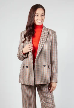 Beatrice B Jackets^Check Longline Jacket in Tortora Orange