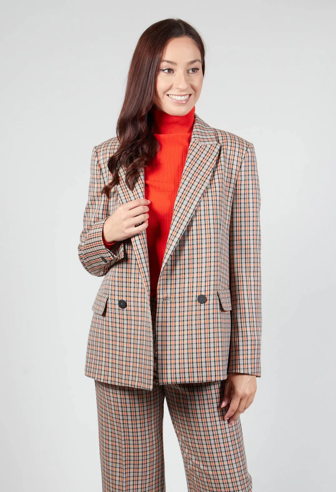 Beatrice B Jackets^Check Longline Jacket in Tortora Orange