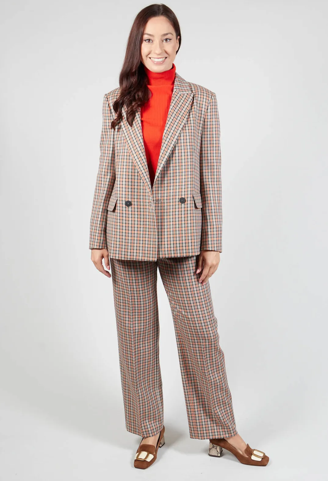 Beatrice B Jackets^Check Longline Jacket in Tortora Orange