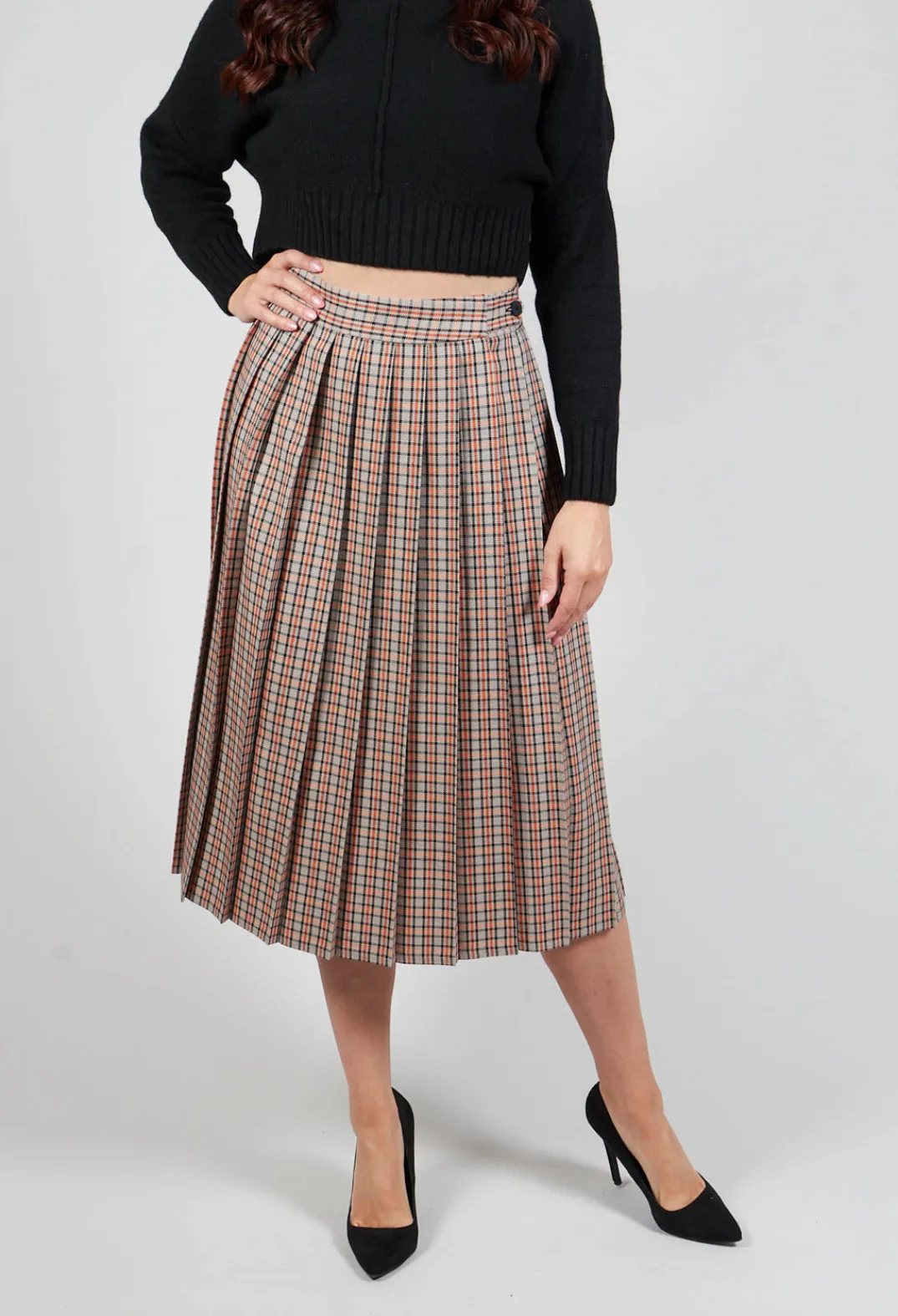 Beatrice B Skirts^Check Pleated Skirt in Tortora Orange