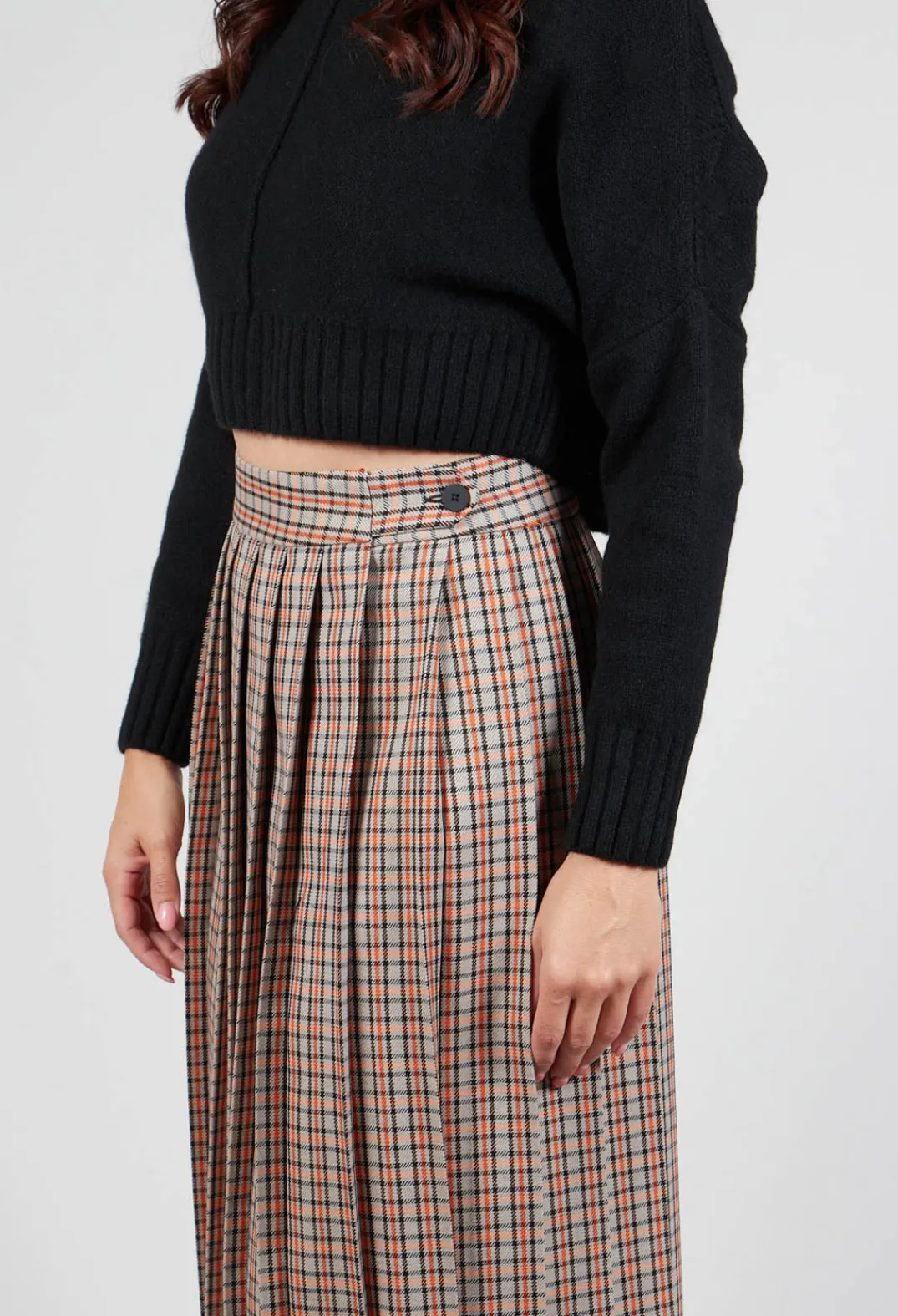 Beatrice B Skirts^Check Pleated Skirt in Tortora Orange