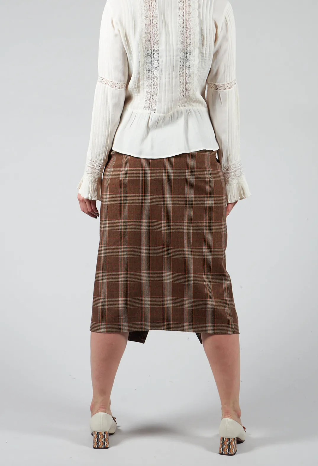 Maliparmi Skirts^Checked Midi Skirt in Galles Marrone