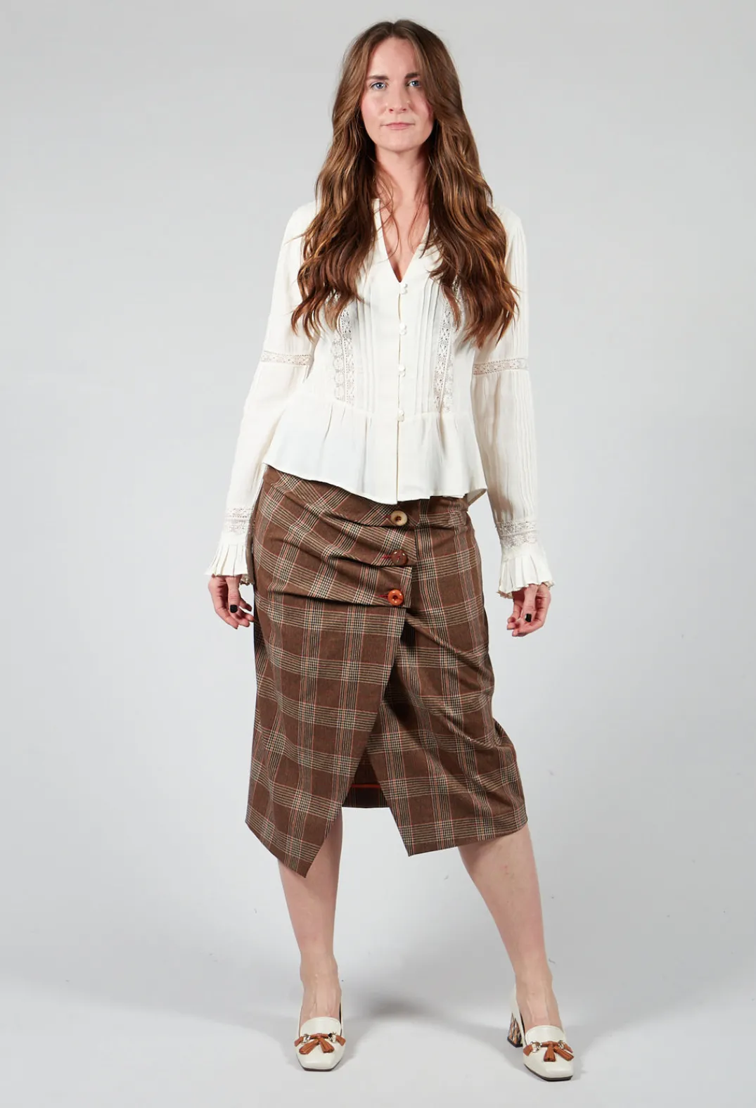 Maliparmi Skirts^Checked Midi Skirt in Galles Marrone