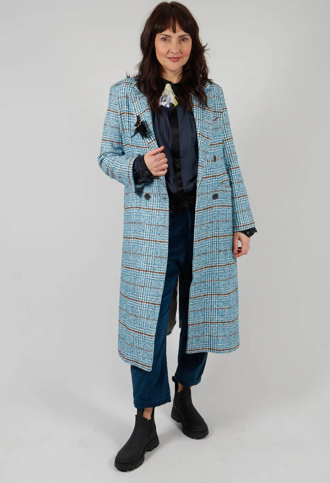 Umit Unal Coats^Checked Wool Coat in Light Blue