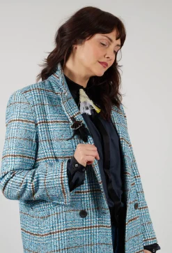Umit Unal Coats^Checked Wool Coat in Light Blue