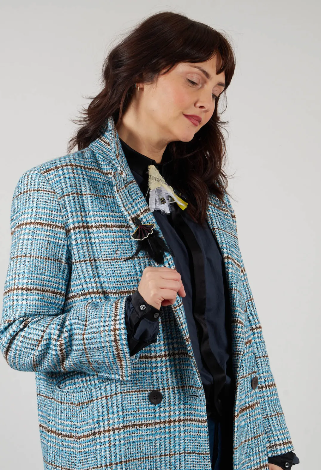 Umit Unal Coats^Checked Wool Coat in Light Blue