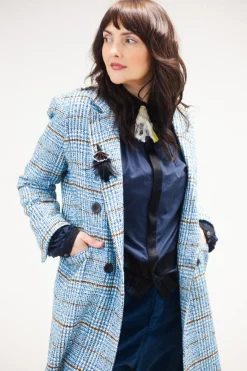 Umit Unal Coats^Checked Wool Coat in Light Blue
