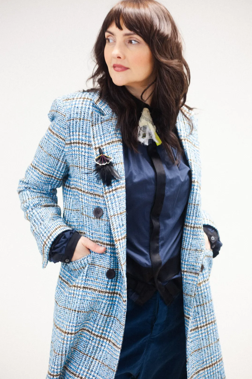 Umit Unal Coats^Checked Wool Coat in Light Blue