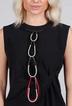 Miriamnori Necklaces^Choker Necklace with Dropped Chain in Red and Black