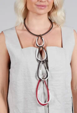 Miriamnori Necklaces^Choker Necklace with Dropped Chain in Red and Brown