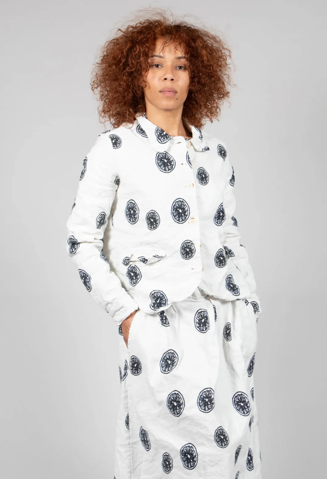 Aequamente Jackets^Citrus Print White Jacket