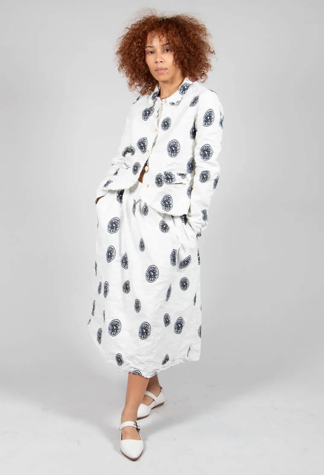 Aequamente Jackets^Citrus Print White Jacket