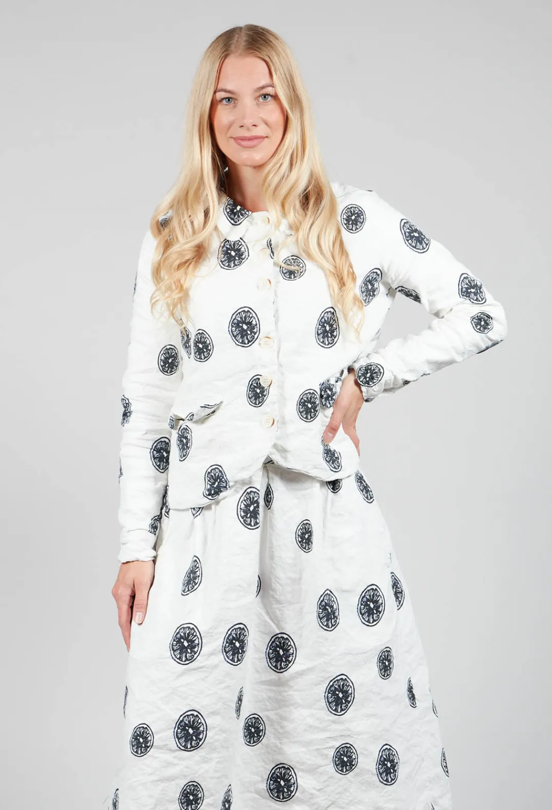 Aequamente Jackets^Citrus Print White Jacket