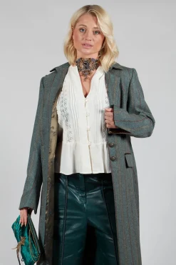 T.ba Coats^Classic Tweed Coat in Blue Tweed