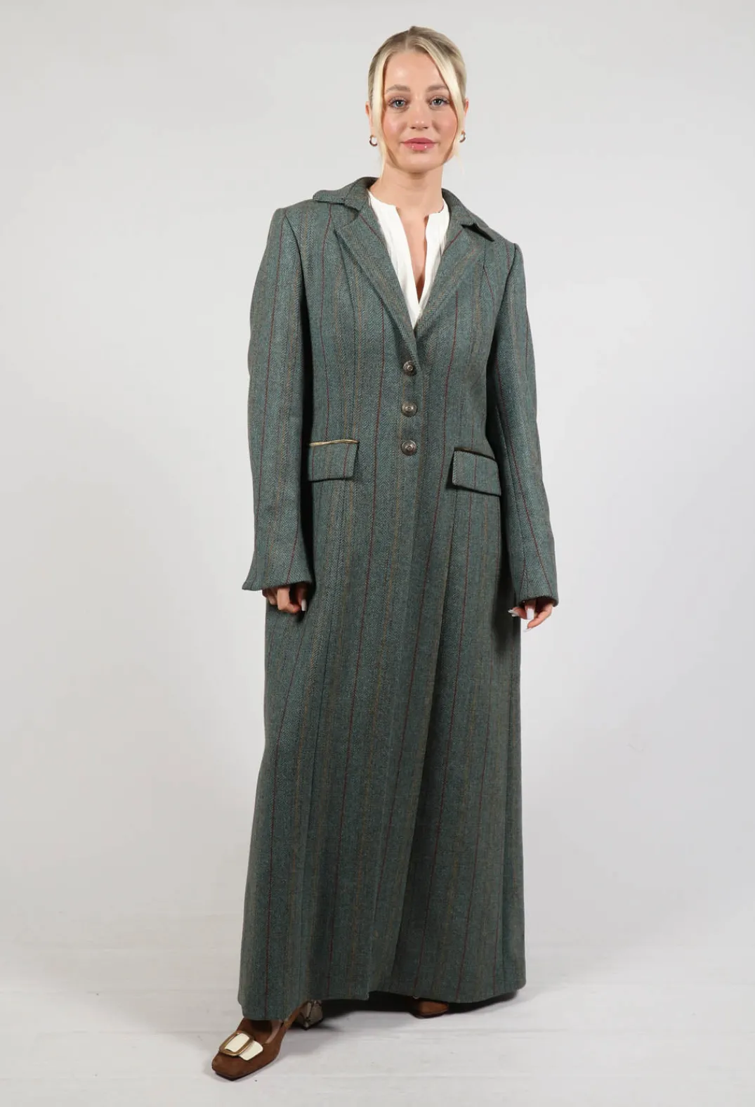 T.ba Coats^Classic Tweed Coat in Blue Tweed