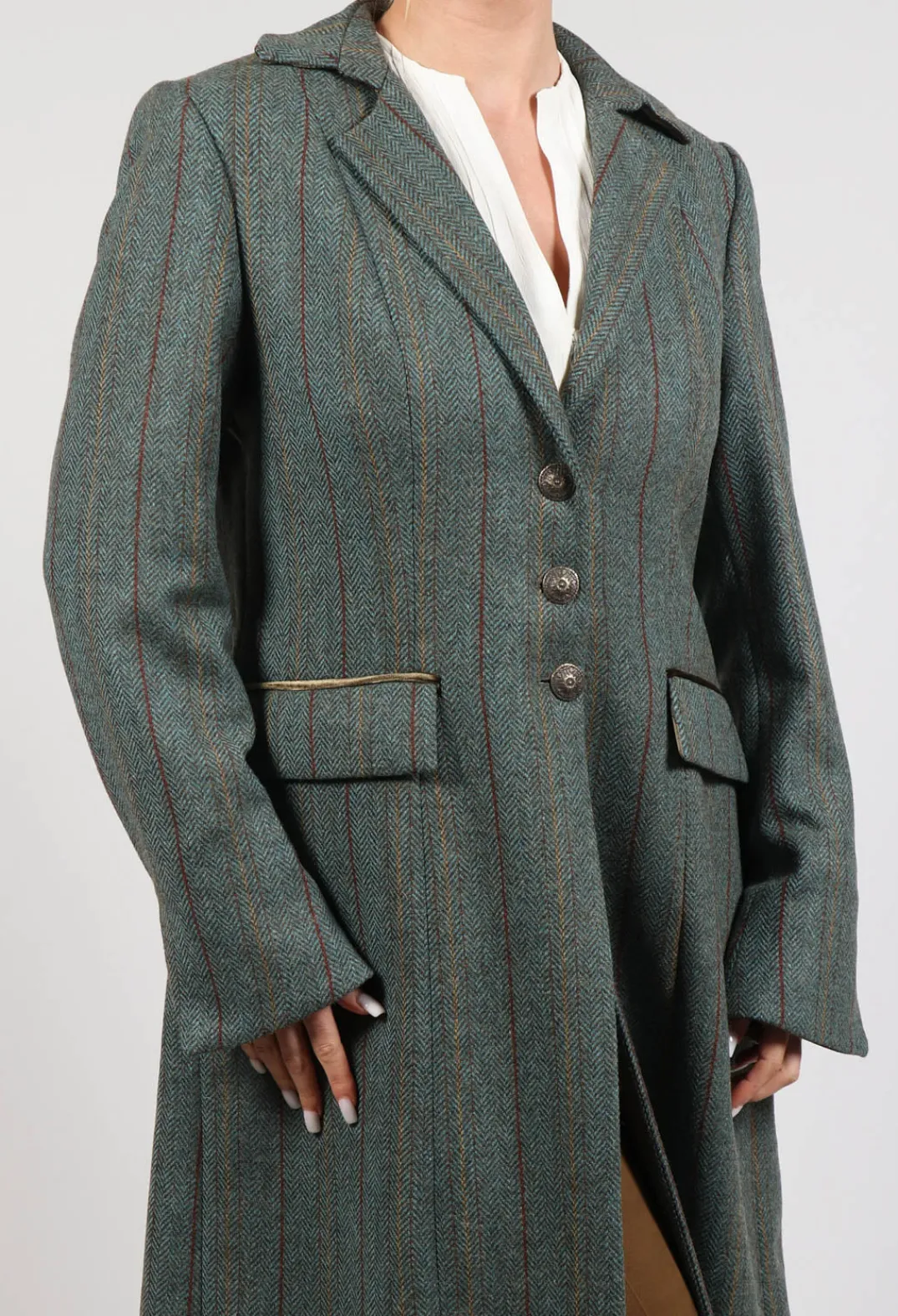 T.ba Coats^Classic Tweed Coat in Blue Tweed