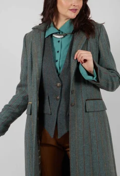 T.ba Coats^Classic Tweed Coat in Blue Tweed