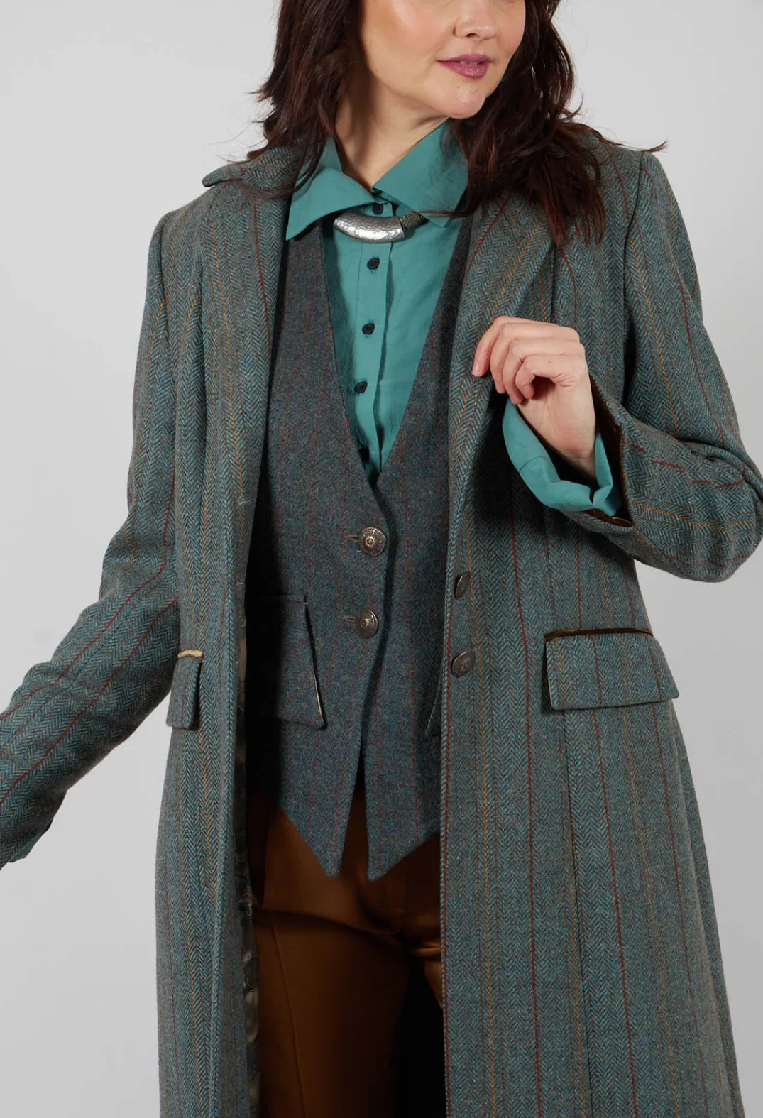 T.ba Coats^Classic Tweed Coat in Blue Tweed