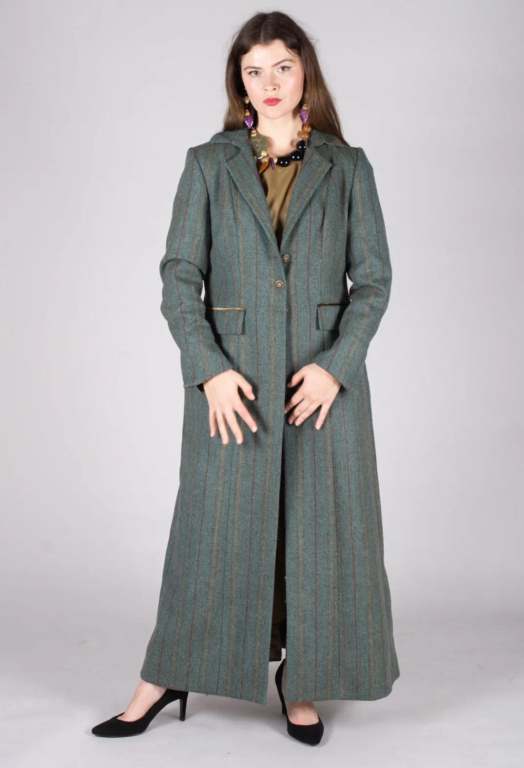 T.ba Coats^Classic Tweed Coat in Blue Tweed