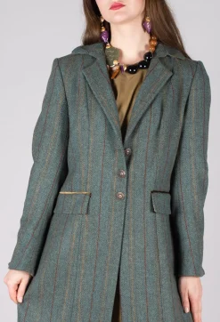 T.ba Coats^Classic Tweed Coat in Blue Tweed